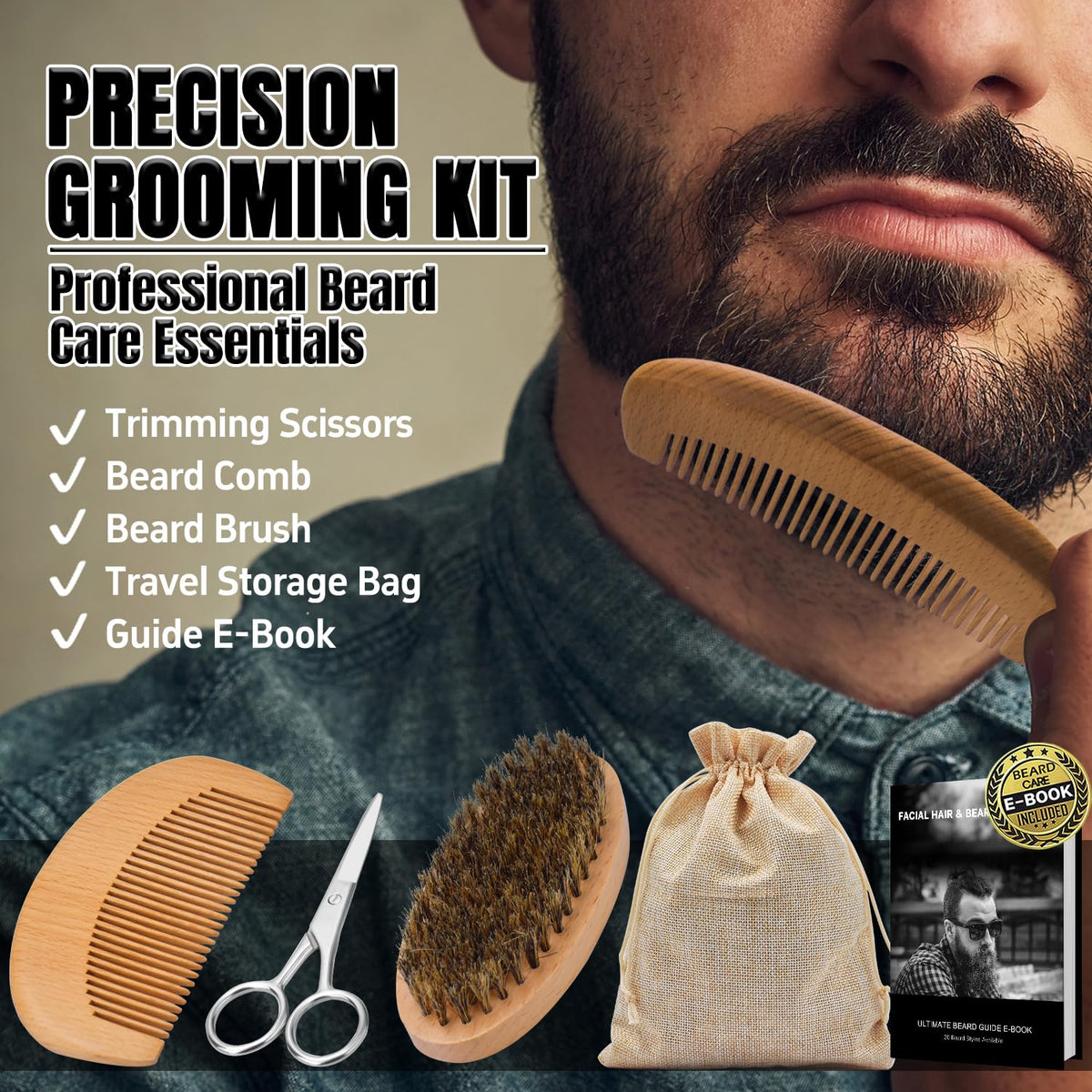 Beard Kit – Housewarming & Stocking Stuffer Gift for the Well-Groomed Man, 10-Piece Set