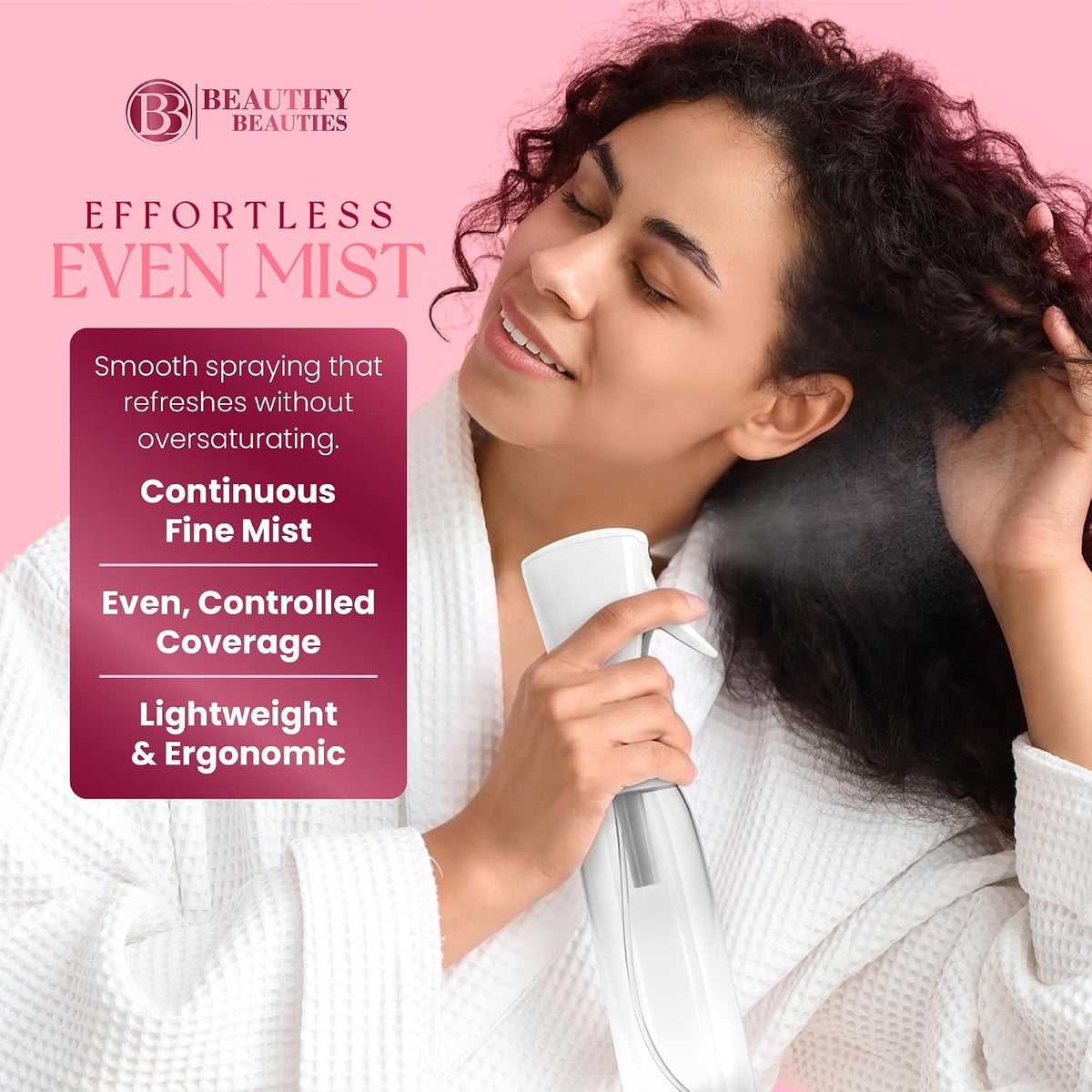 BeautifyBeauties Fine Mist Mister Bottle – Mindful Hair Refresher for Curly Hair and Bedtime Beauty Rituals