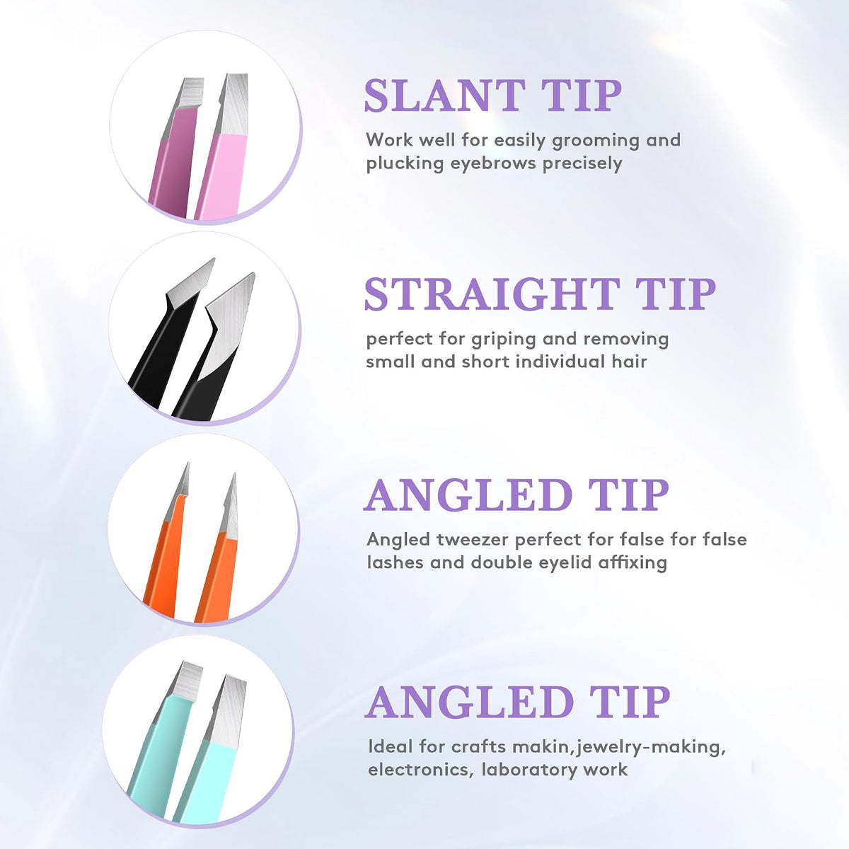 BEDACE 4-Tip Tweezers – Durable Grooming Companion for Patio Touch-Ups and Open-Air Travel