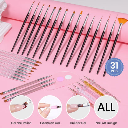 Beetles 31-Piece Nail Art Brush Set in Neutral Black – Streamlined DIY Manicure Kit for Clean, Uncluttered Vanity Spaces