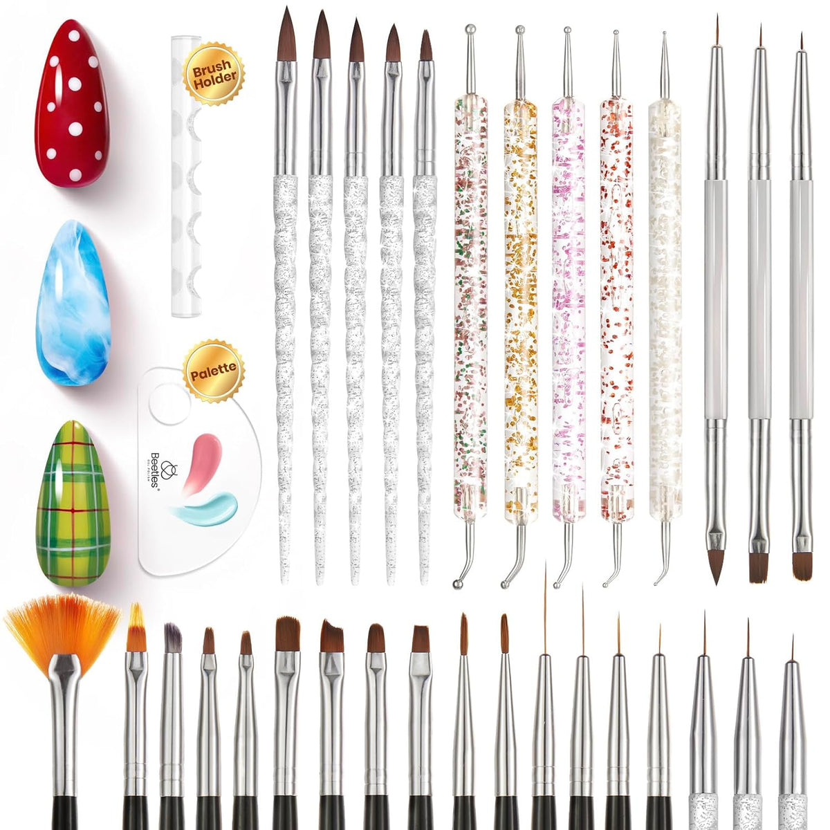 Beetles 31-Piece Nail Art Brush Set in Neutral Black – Streamlined DIY Manicure Kit for Clean, Uncluttered Vanity Spaces