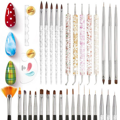Beetles 31-Piece Nail Art Brush Set in Neutral Black – Streamlined DIY Manicure Kit for Clean, Uncluttered Vanity Spaces