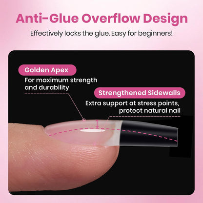 Beetles Gel Nail Tips Flat-X – Simple Coffin Nail Tips for Less-Is-More Vanity Spaces, No-File Pre-Shaped Press-Ons in 16 Understated Sizes