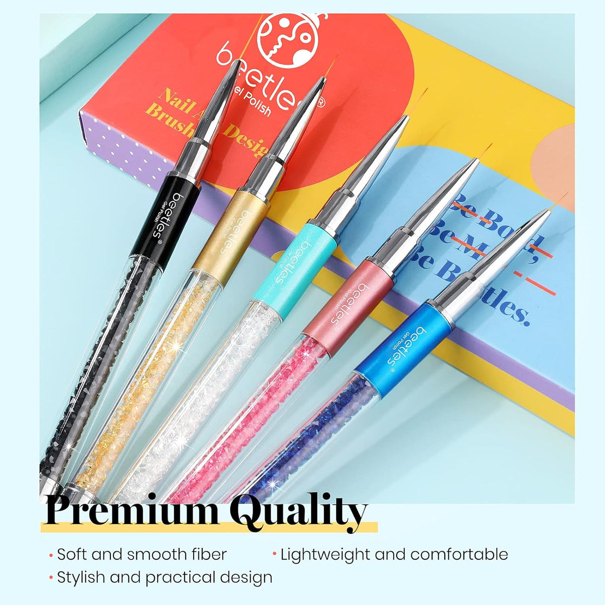 Beetles Gel Polish Nail Art Liner Brushes – Simple 5-Size Pen Set for Clean Minimalist Manicures