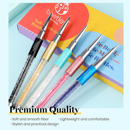 Beetles Gel Polish Nail Art Liner Brushes – Simple 5-Size Pen Set for Clean Minimalist Manicures