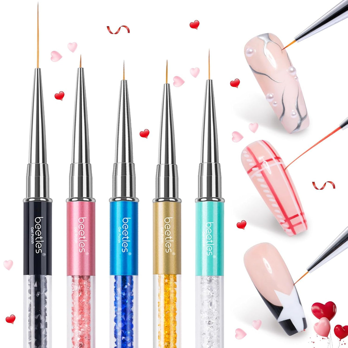 Beetles Gel Polish Nail Art Liner Brushes – Simple 5-Size Pen Set for Clean Minimalist Manicures