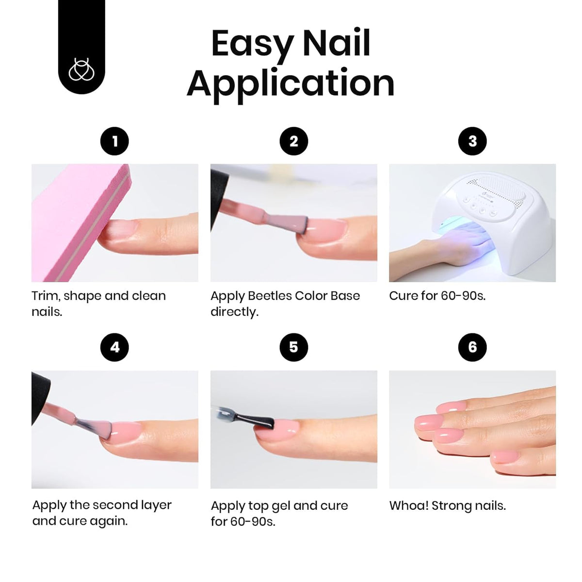 Beetles Rubber Base Gel Nail Polish – 6-Color HEMA-Free Neutral Set for DIY Home Manicures, Pedicures, and Nail Repair