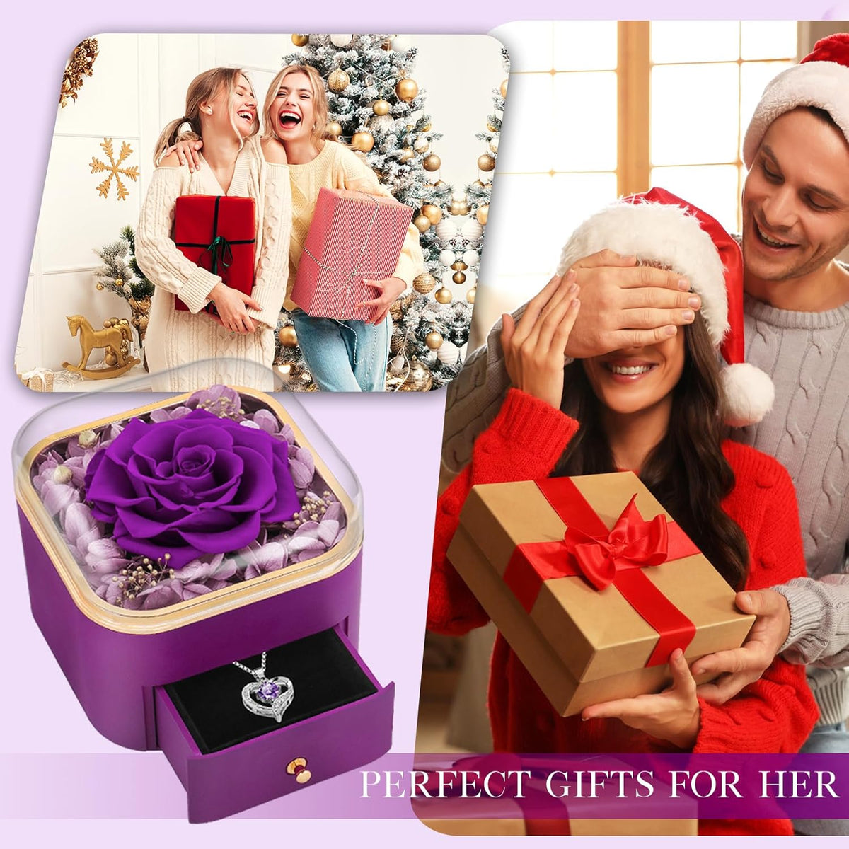 Beferr Preserved Real Rose and Zircon Pendant – Uncluttered Anniversary Gift, Minimal Vanity Accent
