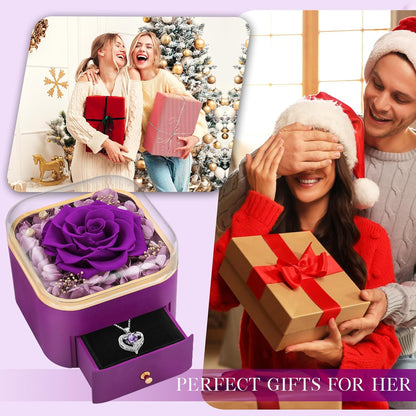 Beferr Preserved Real Rose and Zircon Pendant – Uncluttered Anniversary Gift, Minimal Vanity Accent