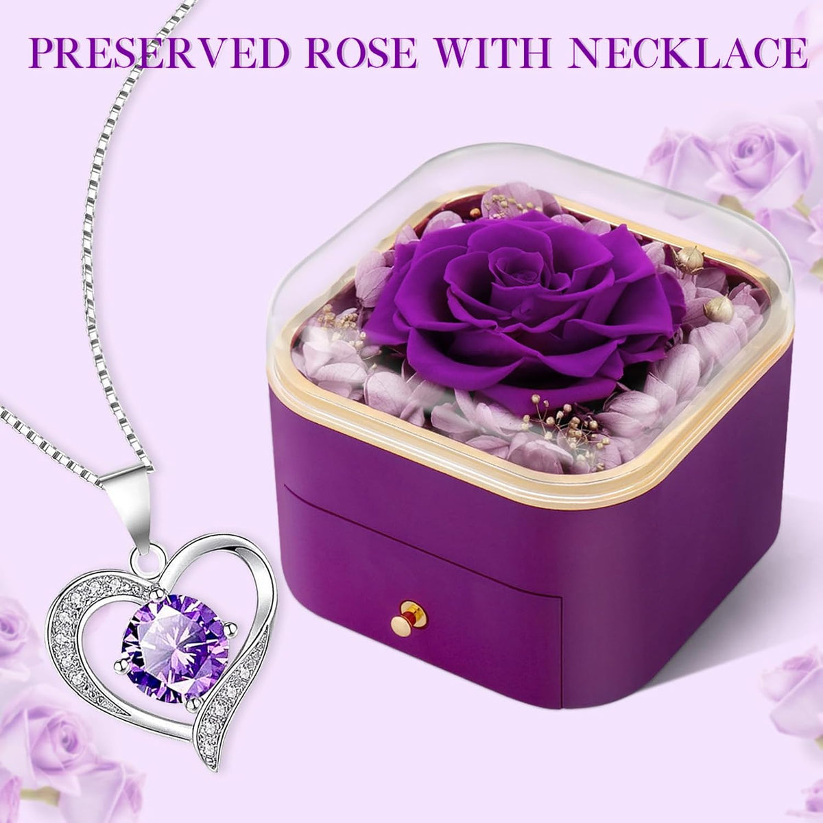 Beferr Preserved Real Rose and Zircon Pendant – Uncluttered Anniversary Gift, Minimal Vanity Accent