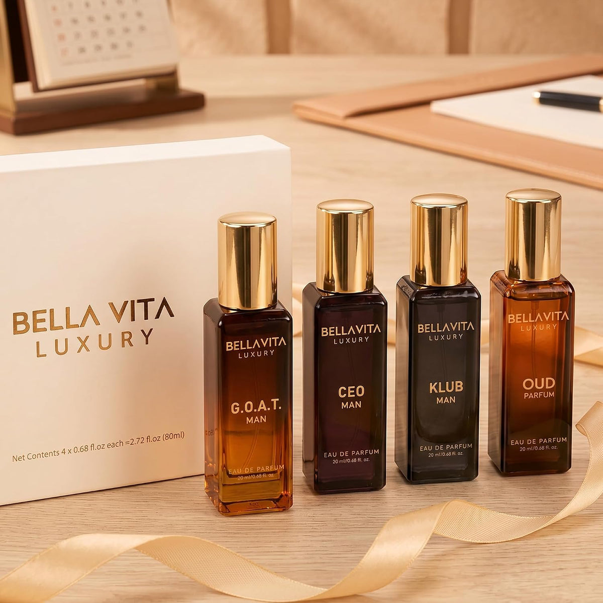 BellaVita Compact Cologne Quartet for Active Men – TSA-Approved 20ml Sprays for Camping, Patio Dinners & Outdoor Date Nights