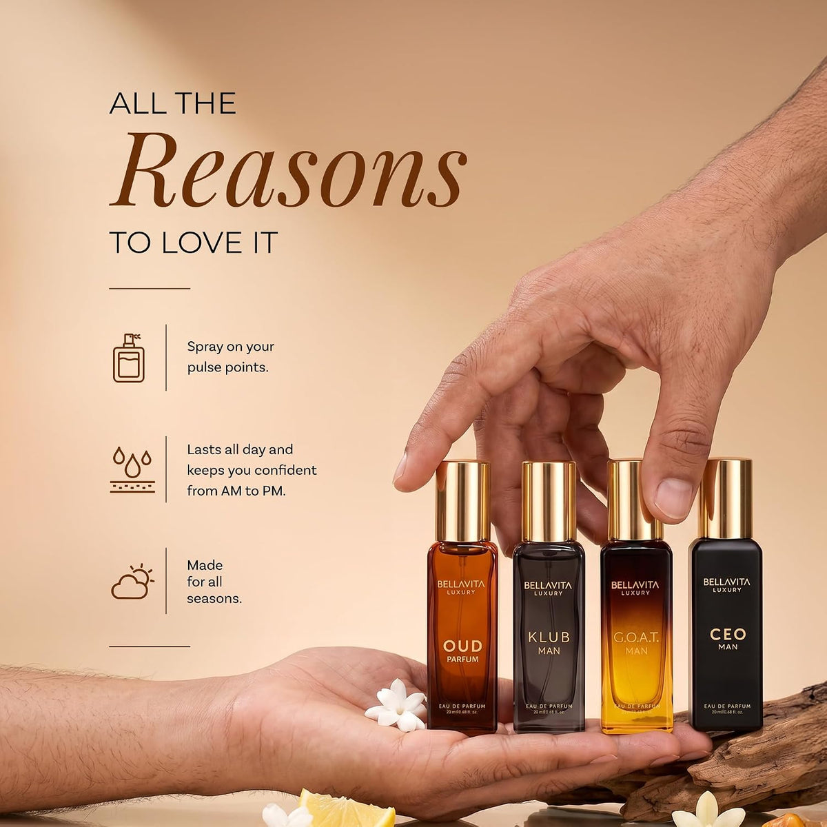 BellaVita Compact Cologne Quartet for Active Men – TSA-Approved 20ml Sprays for Camping, Patio Dinners & Outdoor Date Nights
