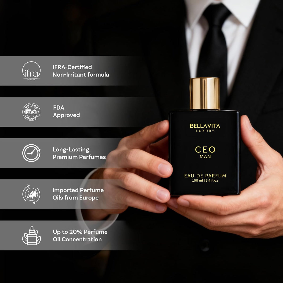 Bellavita Luxury CEO Man Eau de Parfum – Weekend Trip Cologne with Portable 20 ml Travel Size, 100 ml Bottle