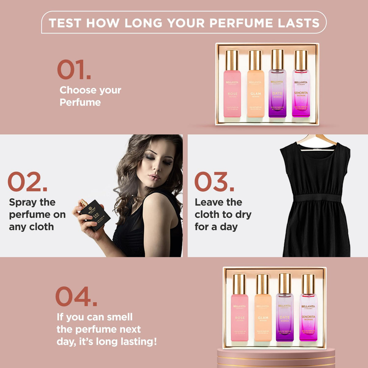 Bellavita Portable Perfume Gift Set – Long Lasting 10 Hour Scent for Date Nights and Outdoor Events