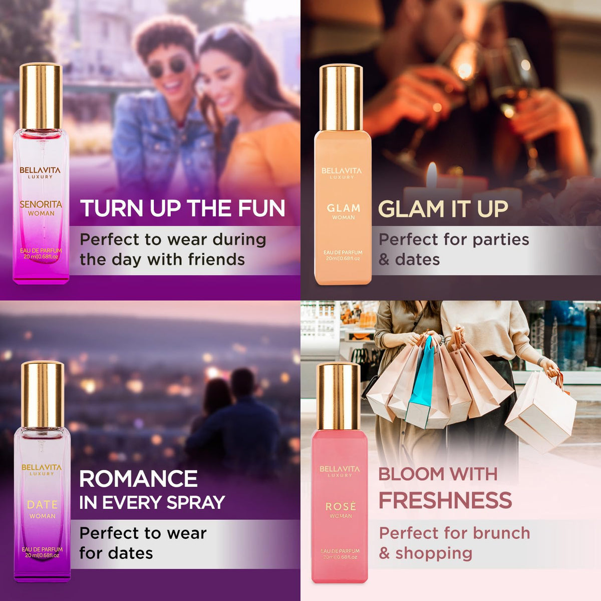 Bellavita Portable Perfume Gift Set – Long Lasting 10 Hour Scent for Date Nights and Outdoor Events