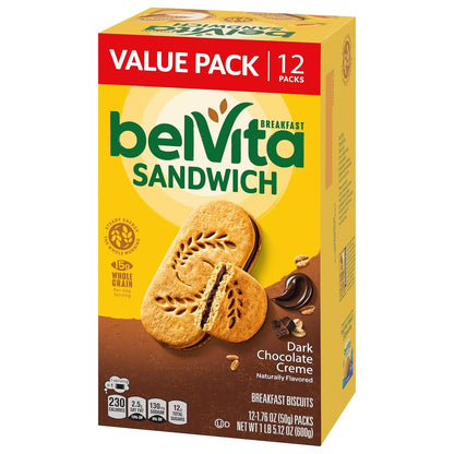 belVita Breakfast Sandwich Bars – School Lunchbox Add-In for Kids and Teens, Dark Chocolate Creme 12-Pack