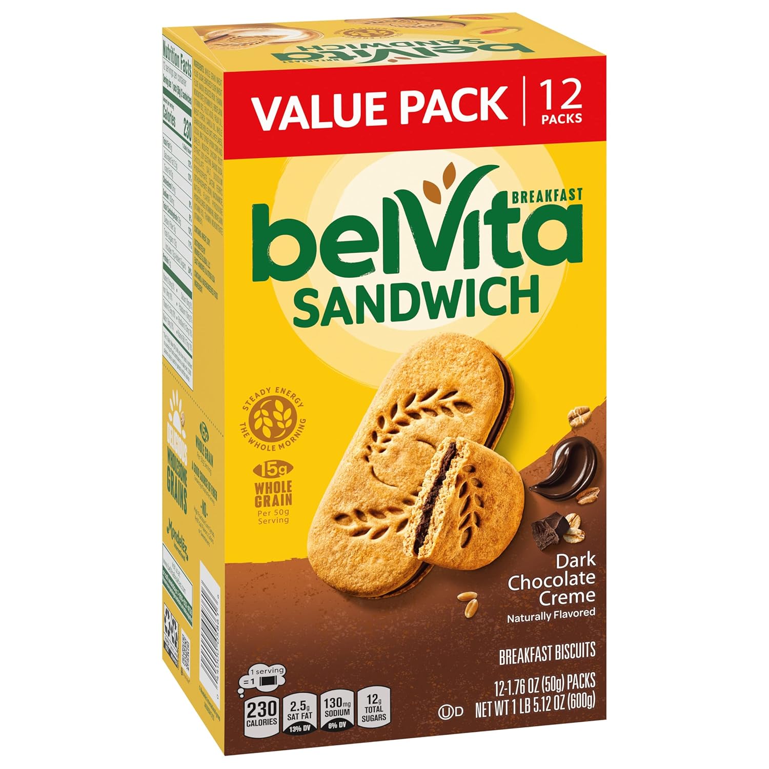 belVita Breakfast Sandwich Bars – School Lunchbox Add-In for Kids and Teens, Dark Chocolate Creme 12-Pack