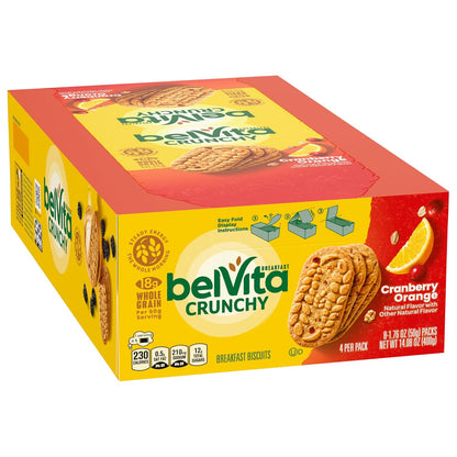 belVita Cranberry Orange Breakfast Biscuits – Clean-Label Morning Fuel with No HFCS or Artificial Sweeteners, 8 Packs of 4