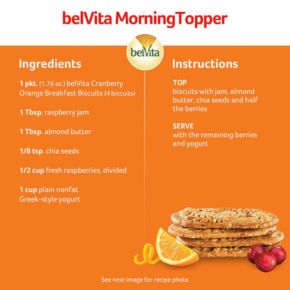 belVita Cranberry Orange Breakfast Biscuits – Clean-Label Morning Fuel with No HFCS or Artificial Sweeteners, 8 Packs of 4