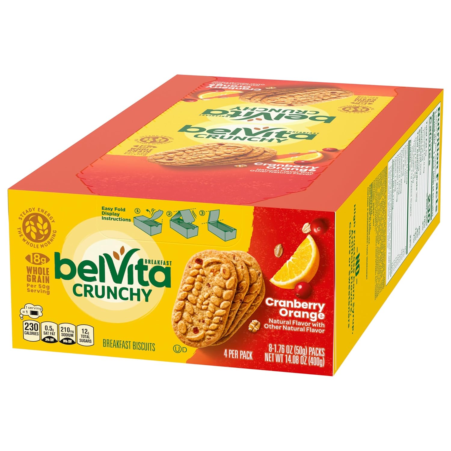 belVita Cranberry Orange Breakfast Biscuits – Clean-Label Morning Fuel with No HFCS or Artificial Sweeteners, 8 Packs of 4