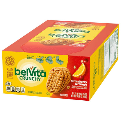 belVita Cranberry Orange Breakfast Biscuits – Clean-Label Morning Fuel with No HFCS or Artificial Sweeteners, 8 Packs of 4