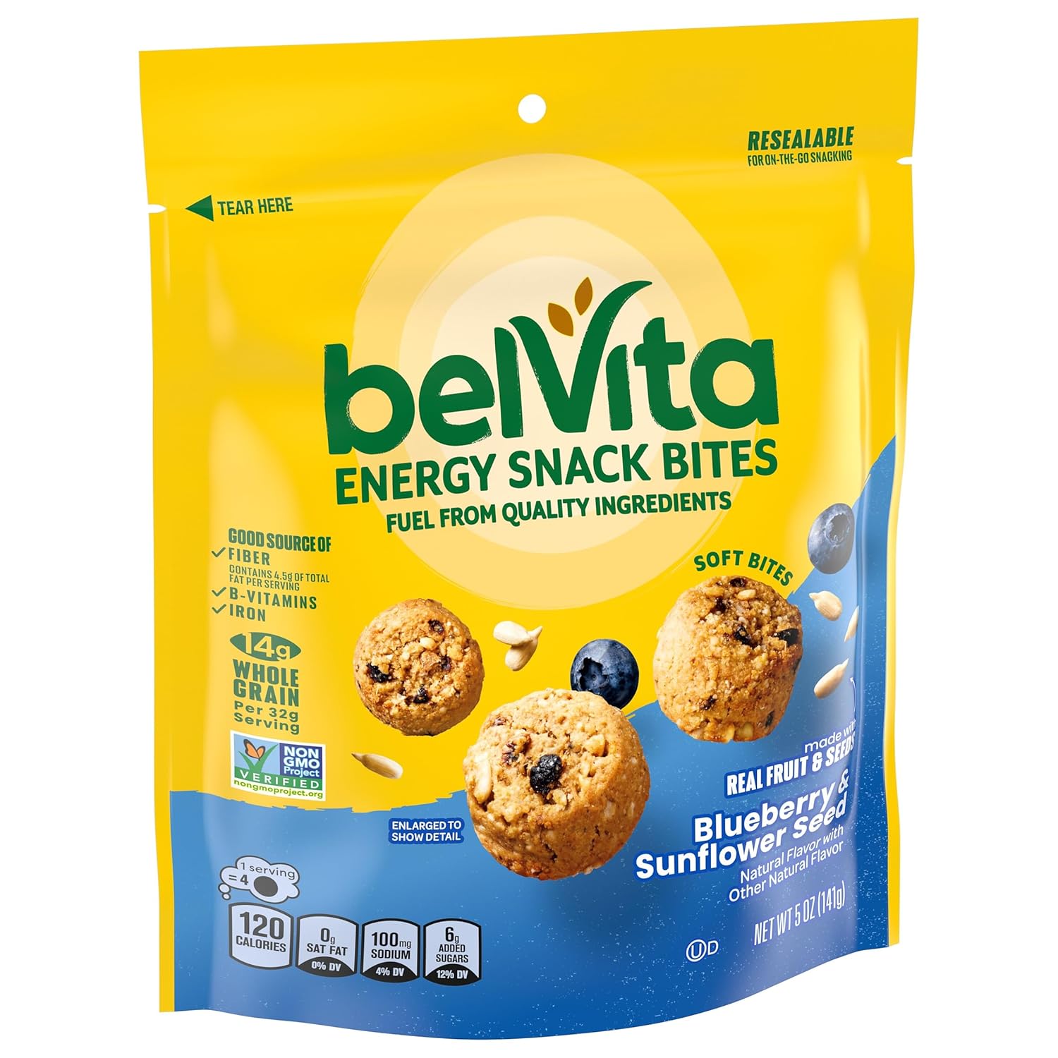 belVita Energy Snack Bites Blueberry Sunflower Seed – Clean Label Snack for Mindful Pantry Stocking