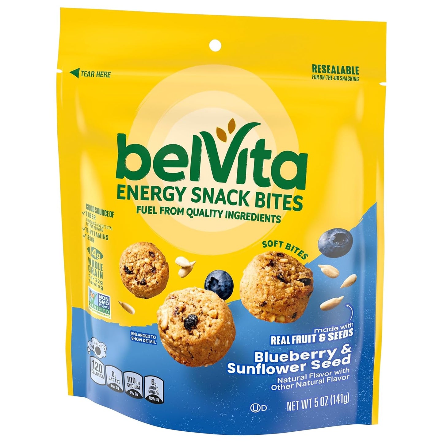 belVita Energy Snack Bites Blueberry Sunflower Seed – Clean Label Snack for Mindful Pantry Stocking