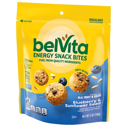 belVita Energy Snack Bites Blueberry Sunflower Seed – Clean Label Snack for Mindful Pantry Stocking