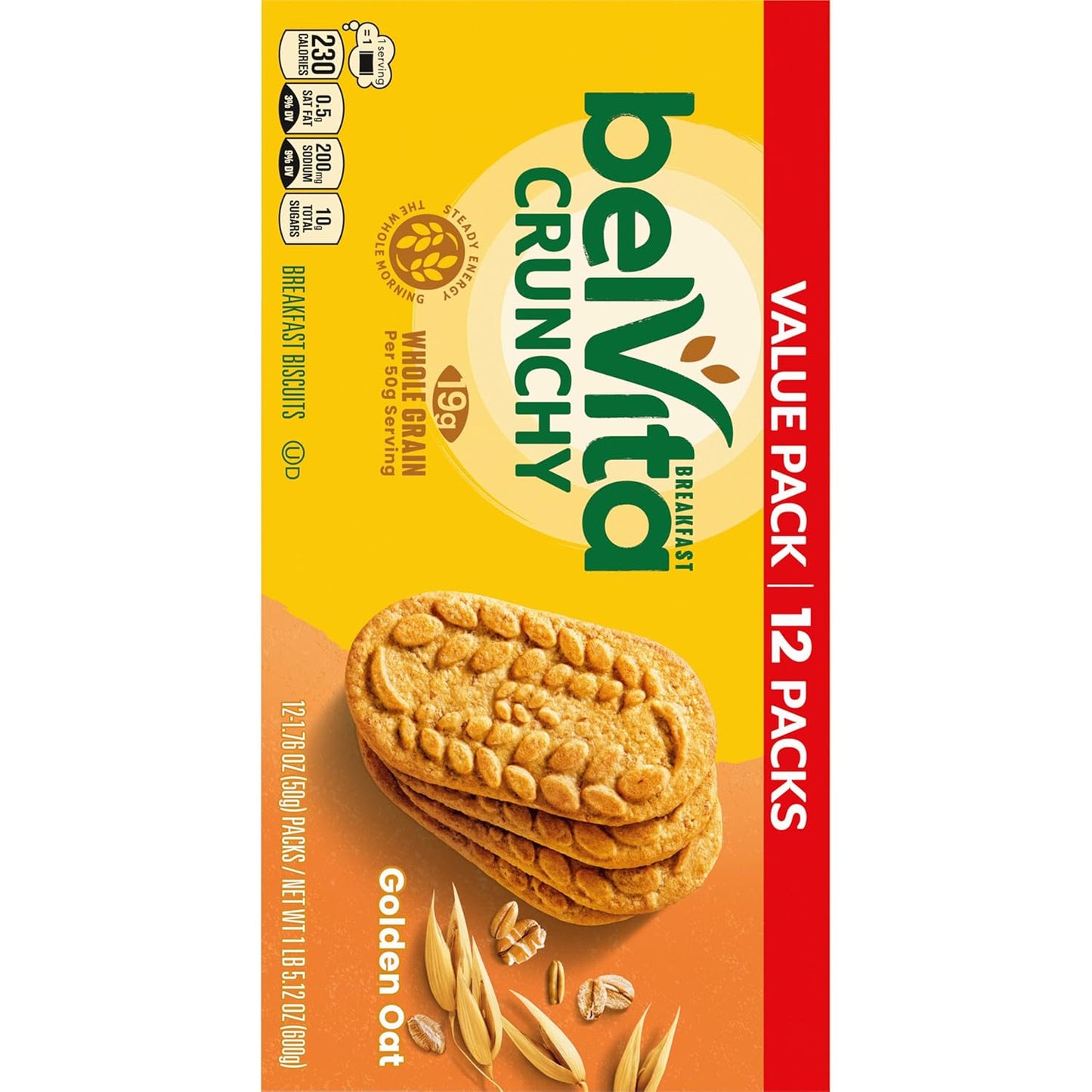 belVita Golden Oat Breakfast Biscuits, 12-Pack — Whole Grain Clean-Label Snack for Health-Conscious Adults