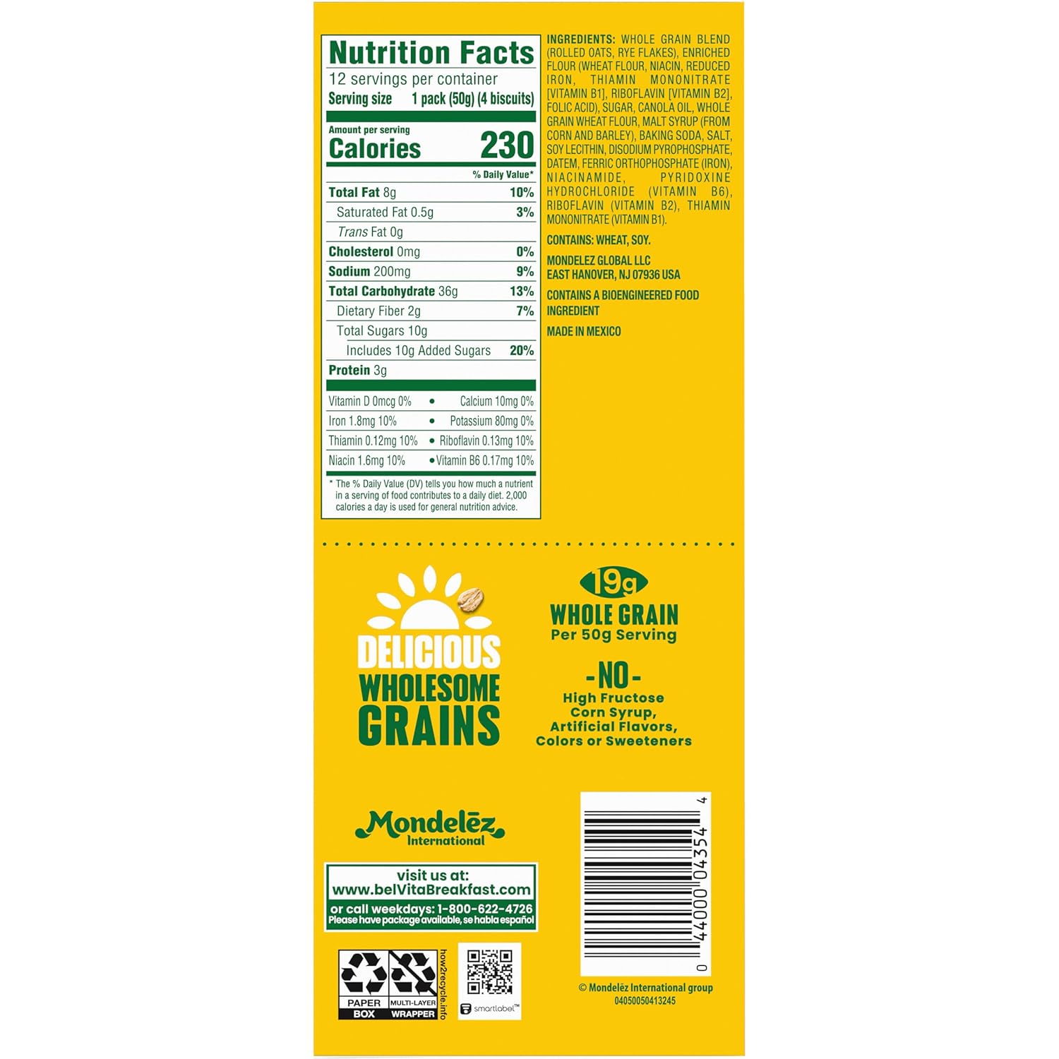 belVita Golden Oat Breakfast Biscuits, 12-Pack — Whole Grain Clean-Label Snack for Health-Conscious Adults