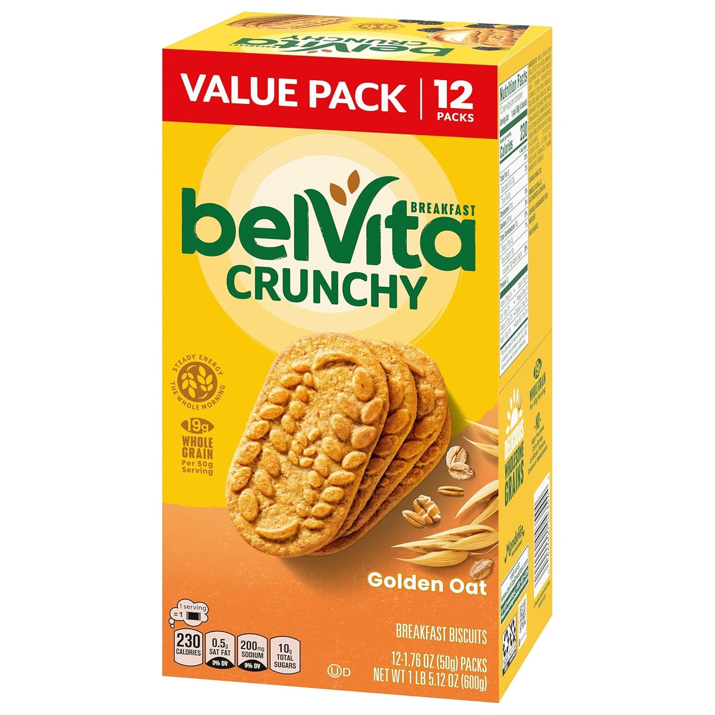 belVita Golden Oat Breakfast Biscuits, 12-Pack — Whole Grain Clean-Label Snack for Health-Conscious Adults