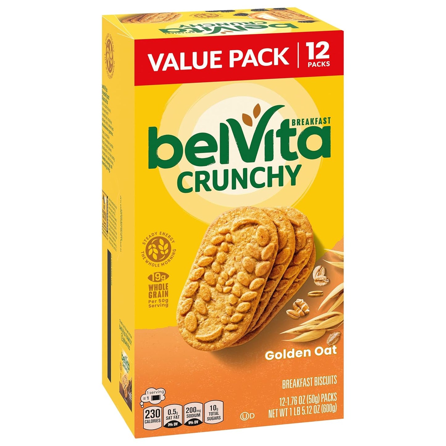 belVita Golden Oat Breakfast Biscuits, 12-Pack — Whole Grain Clean-Label Snack for Health-Conscious Adults