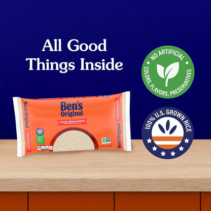 BEN'S ORIGINAL Parboiled White Rice, 5 lb Bulk Pack – Reliable 20-Minute Side Dish for Family Dinners and Stir-Fry Bases