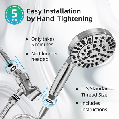 BESAQUO 9-Spray High Pressure Handheld Shower Head with Power Wash with Tool-Free Install for Uncluttered First-Home Bathroom