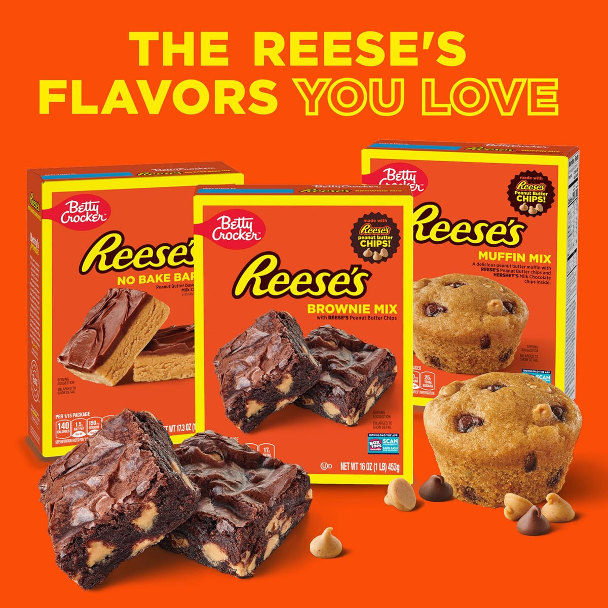 Betty Crocker REESE'S No-Bake Peanut Butter Bars – Kid-Friendly Weeknight Treat for Family Dinner Table, 15 Servings