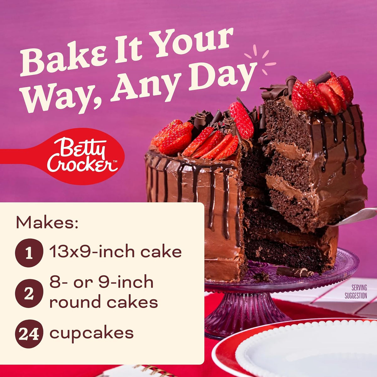 Betty Crocker Super Moist Triple Chocolate Fudge Cake Mix for Potluck Hosting, Reliable Moist Chocolate Cake 13.25 oz
