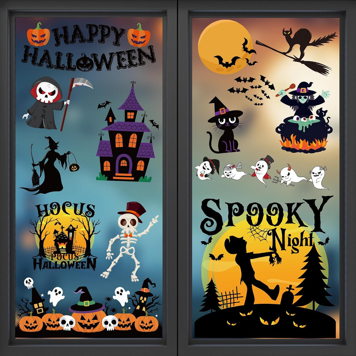 Bexlea Halloween Window Clings – Durable Trick or Treat Window Display for Front Yard and Garden Shed Glass, Rainproof Clings