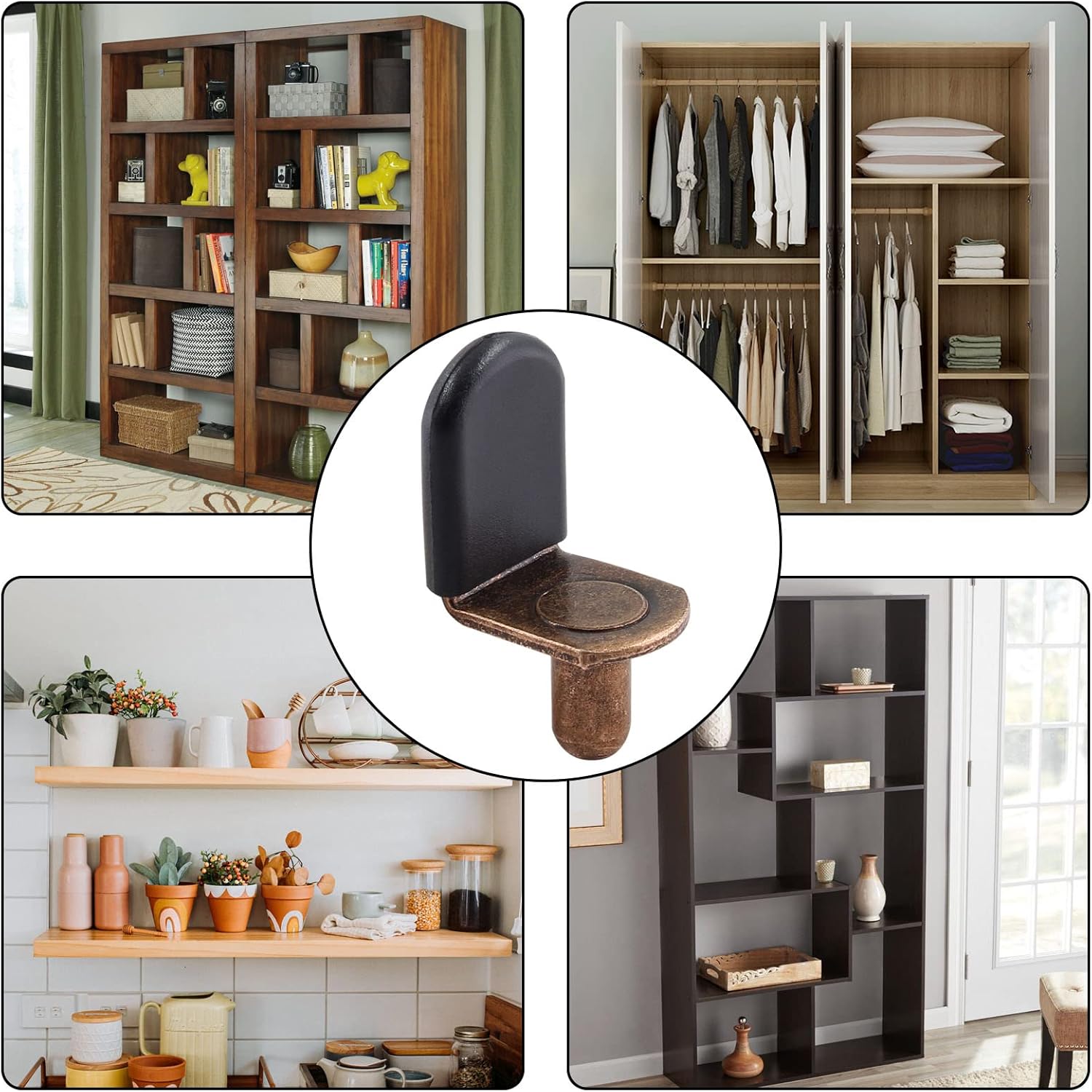 Biaungdo 30 Pcs L-Shaped Shelf Support Pegs with Rubber Sleeve, Antique Bronze Finish for Living Room Bookcase Styling