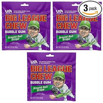 Big League Chew Cotton Candy Bubble Gum 3-Pack - Nostalgic Baseball Stocking Stuffer and Small Gift for Young Athletes