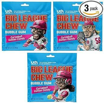 Big League Chew Cotton Candy Bubble Gum 3-Pack - Nostalgic Baseball Stocking Stuffer and Small Gift for Young Athletes