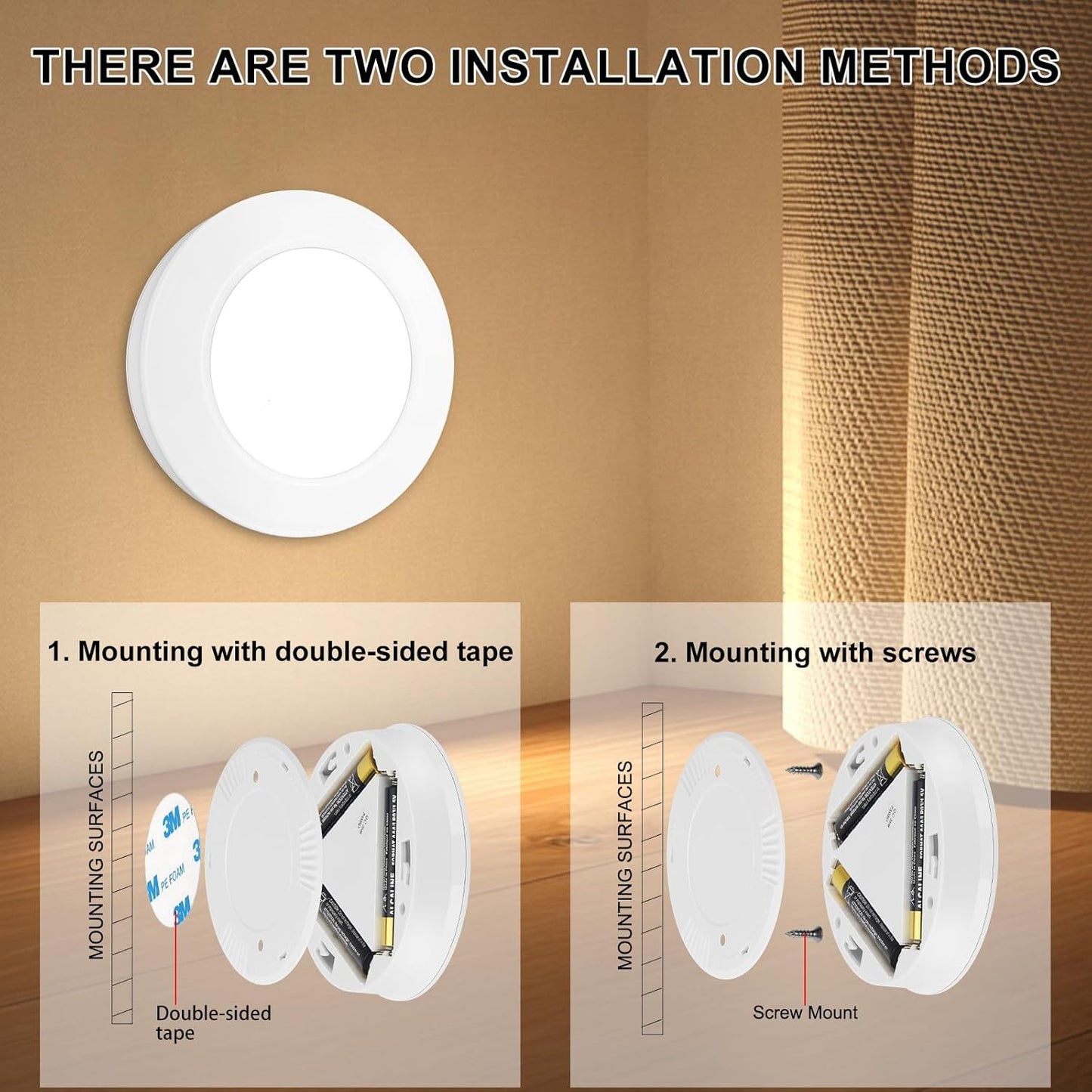 BIGMONAT LED Puck Light – Warm 3000K Glow Accent for Bedroom and Living Room Decor, Touch-Activated Wireless Lighting Upgrade