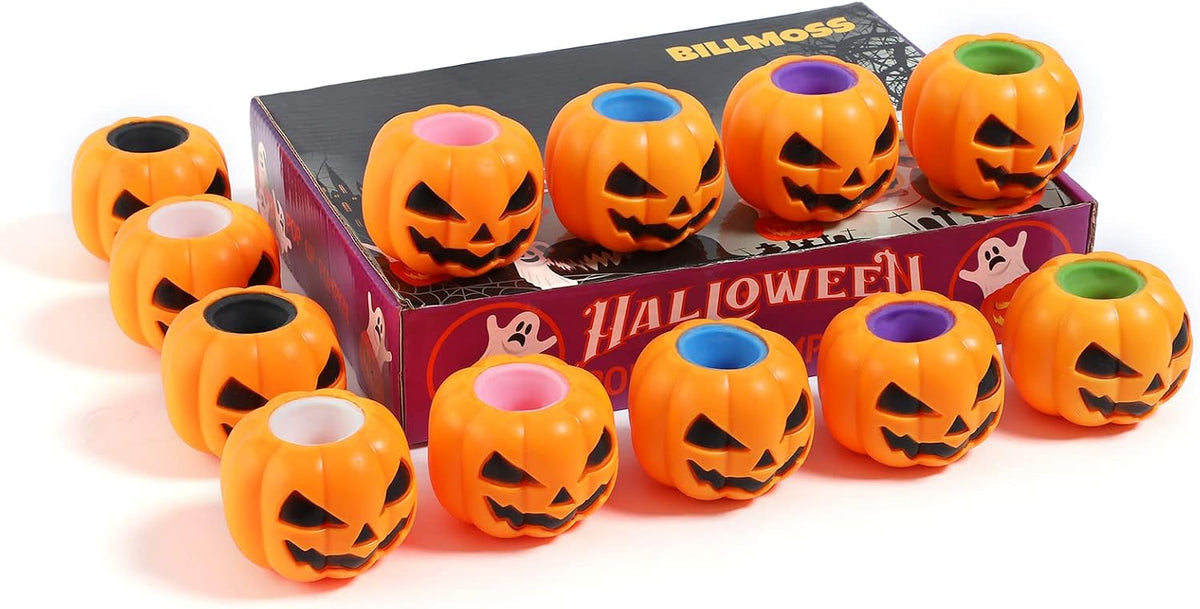 BILLMOSS 12 PCS Halloween Mini Pumpkin Squishies Stocking Stuffer and Goodie Bag Gift Set