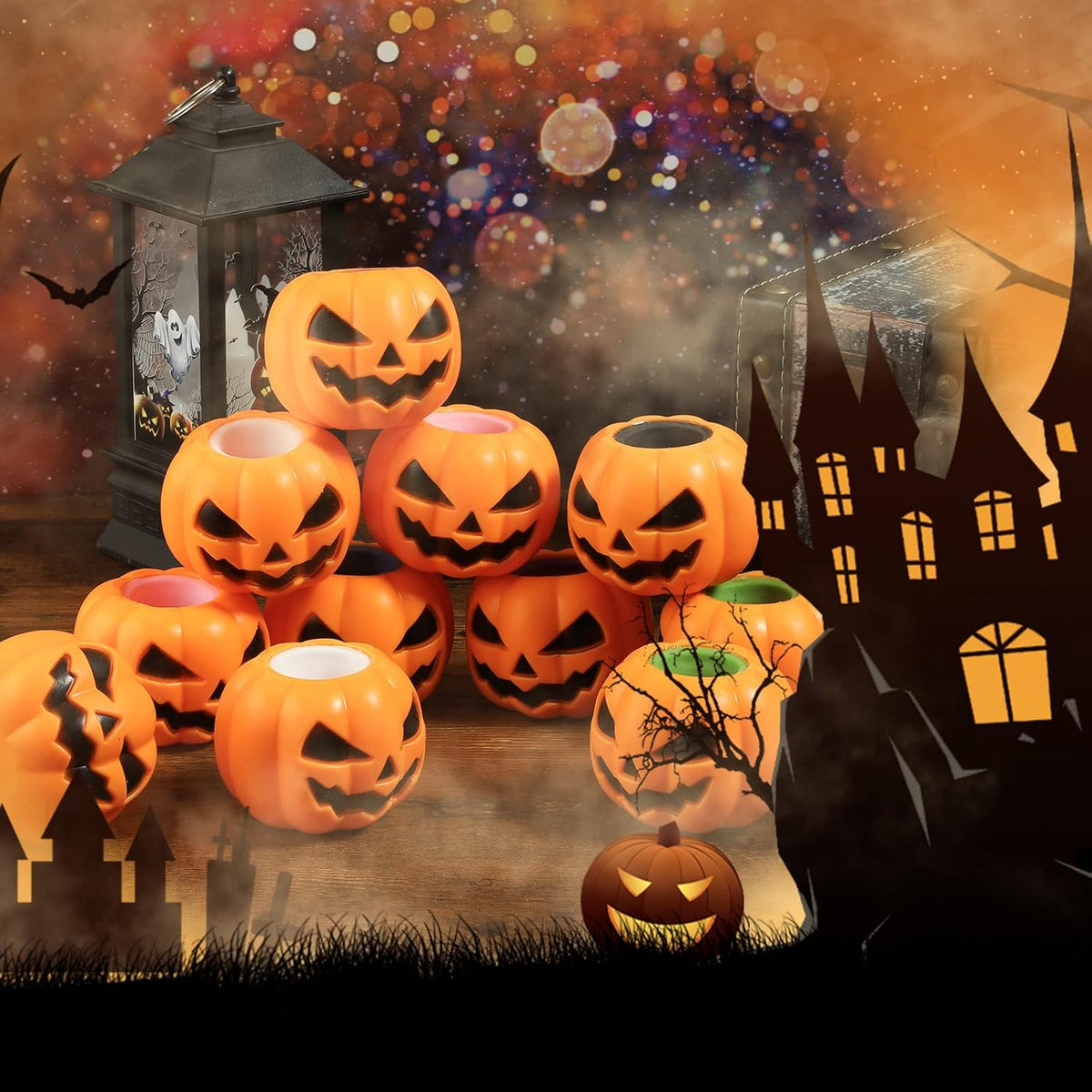BILLMOSS 12 PCS Halloween Mini Pumpkin Squishies Stocking Stuffer and Goodie Bag Gift Set