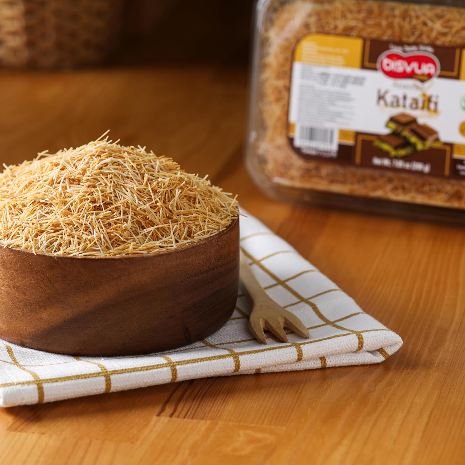 BISVUA Premium Roasted Kataifi 200g – Luxury Golden Shredded Phyllo Dough for Elegant Dubai Chocolate Bars & Pistachio Desserts