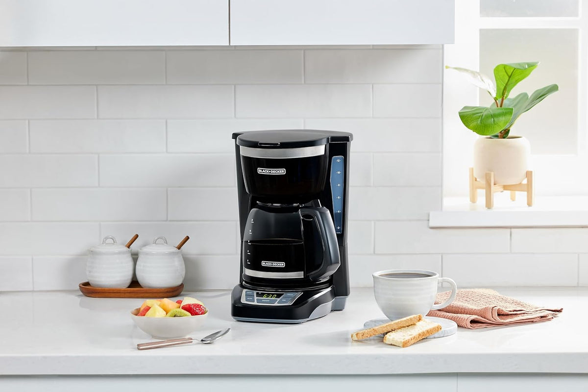 BLACK+DECKER Vortex Brewing Coffee Maker in Black or White Finish, Streamlined 12-Cup Drip Brewer for Simple Kitchens
