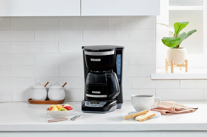 BLACK+DECKER Vortex Brewing Coffee Maker in Black or White Finish, Streamlined 12-Cup Drip Brewer for Simple Kitchens