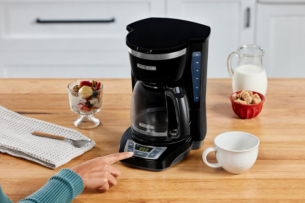 BLACK+DECKER Vortex Brewing Coffee Maker in Black or White Finish, Streamlined 12-Cup Drip Brewer for Simple Kitchens