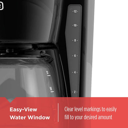 BLACK+DECKER Vortex Brewing Coffee Maker in Black or White Finish, Streamlined 12-Cup Drip Brewer for Simple Kitchens