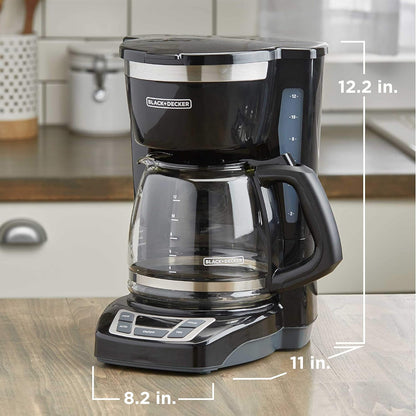 BLACK+DECKER Vortex Brewing Coffee Maker in Black or White Finish, Streamlined 12-Cup Drip Brewer for Simple Kitchens
