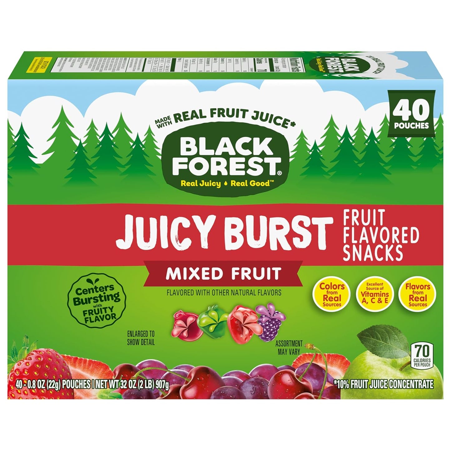 Black Forest Juicy Burst Travel Snacks for Road Trips – Individually Wrapped Fruit Gummy Pouches, 40 Count